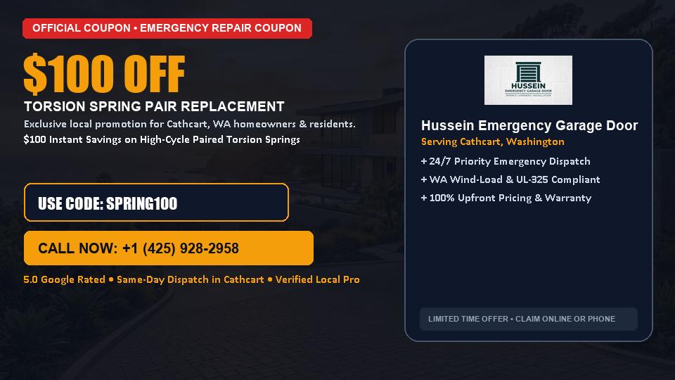 $100 OFF Dual High-Cycle Torsion Spring Replacement in Cathcart, WA - Hussein Emergency Garage Door